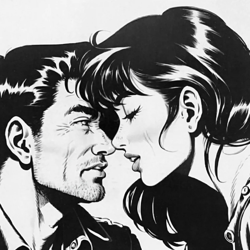 a man and woman kissing<lora:Xenozoic_v4:0.9> xzoiccad