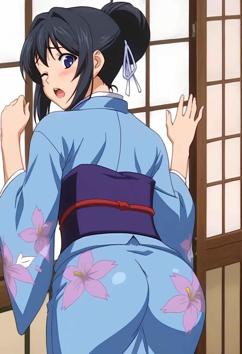 <lora:offset_0.2:0.35>, <lora:xl_more_art-full_v1:0.5>, <lora:add-detail-xl:0.5>,<lora:Smooth Anime 2 Style SDXL_LoRA_Pony Diffusion V6 XL:0.6>, <lora:sdxl_lightning_8step_lora:1>,<lora:sdxl-hairdetailer_02:0.6>
score_9, score_8_up, score_7_up, BREAK source_anime,best quality, masterpiece, anime screencap,source_anime,(ai-generated:0.3),
ykts, <lora:Pony_Titose_v1_XL-000010:0.8>,
1girl,solo,
laege breasts,
surprised, blush,shy, 
hair bun,ribbon, hair ribbon, 
japanese clothes, kimono,yukata,wide sleeves,obi,floral print,
one eye closed, 
standing, 
bent over, covering ass, 
in ryokan,
from behind, back,looking back,