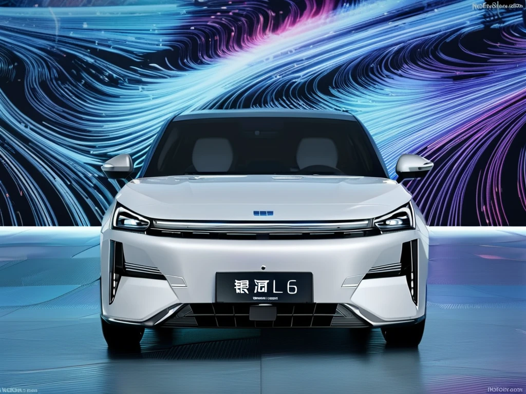 <lora:Geely-L6extrrior:1>,Geely L6,car,front 45 view,silver white body,streamer background,cool background,vehicle focus,car,sports car,ground vehicle,motor vehicle,no humans,artist name,wheel,reflection,