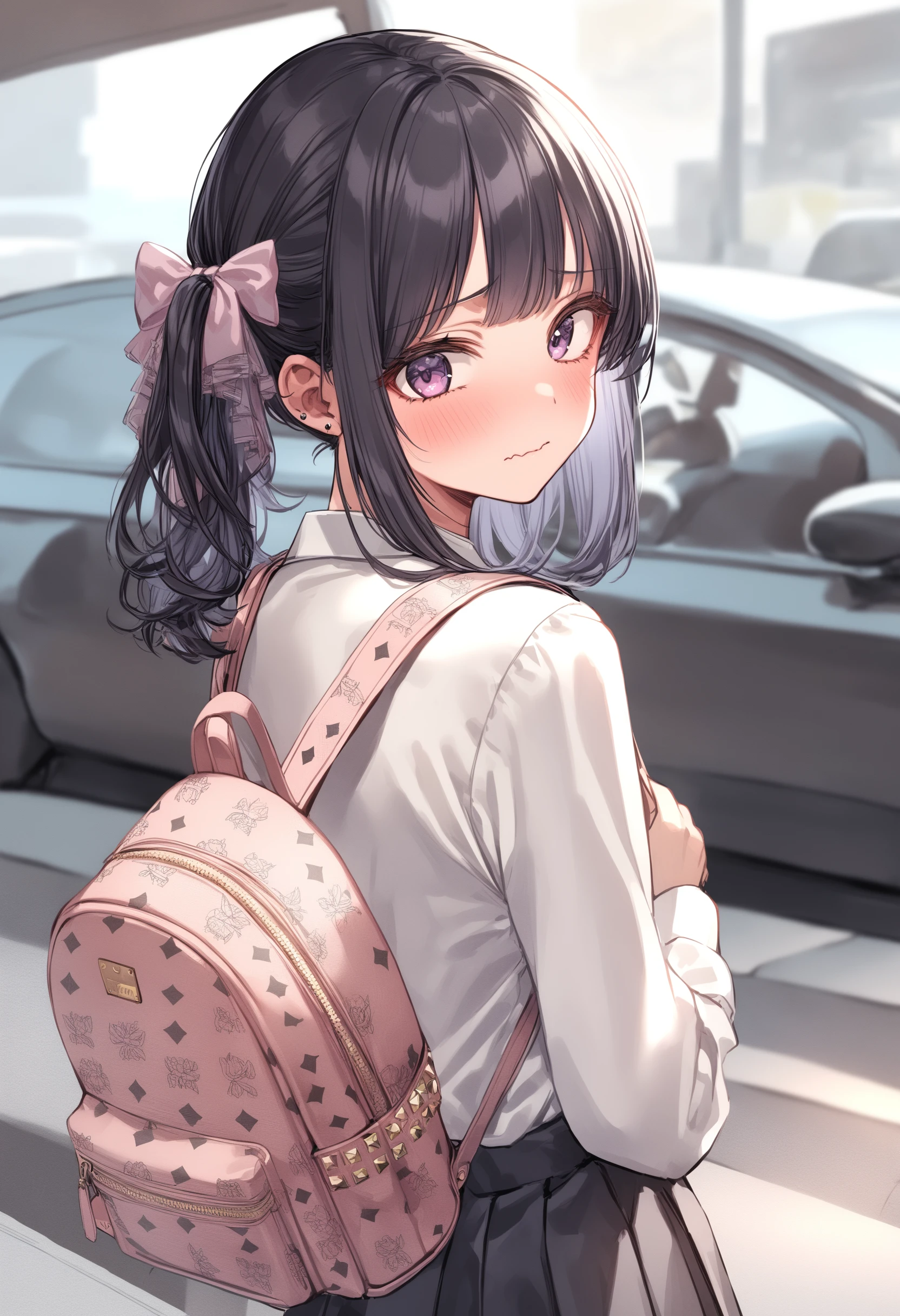 1girl, <lora:sdxl2-flat2-512b:-1>,medium breasts,school uniform,
<lora:mcmXLv1:0.7>,mcm,bag, backpack, from side, upper body, looking back, wavy mouth, automobile retailer, closed mouth,
best quality,medium quality,