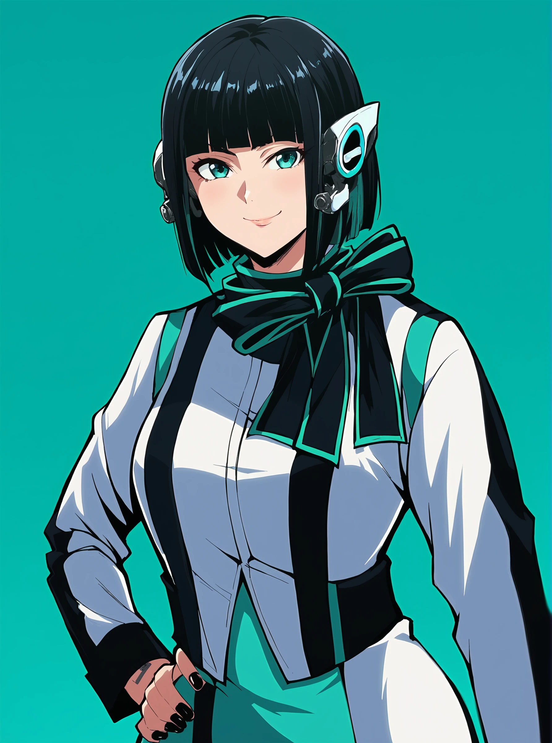 fujikawa daichi, is \(kamen rider 01\), 1girl, score_9, score_8_up, score_7_up, score_6_up, score_5_up, score_4_up, BREAK source_anime, masterpiece , anime screencap, anime_lineart anime coloring, <lora:IzuZeroOne-06:1>izuzeroone, black hair, short hair, robot ears, smile, blunt bangs,, aqua eyes, nail polish, smile,looking at viewer, slingshot swimsuit ,narrow waist wide hips, beach background, smirk,thick thighs,