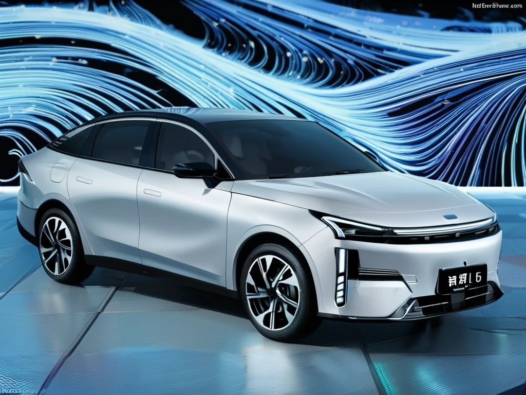 <lora:Geely-L6extrrior:1>,Geely L6,car,front 45 view,silver white body,streamer background,cool background,vehicle focus,car,sports car,ground vehicle,motor vehicle,no humans,artist name,wheel,reflection,