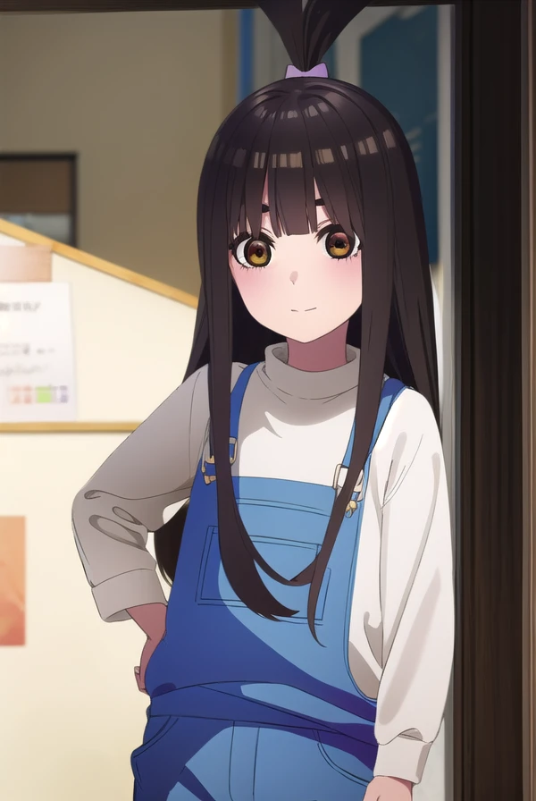 raihauesugi, <lora:raiha uesugi s2-lora-nochekaiser:1>, 
raiha uesugi, long hair, bangs, black hair, (brown eyes:1.5), ponytail, blunt bangs, smile,
BREAK shirt, white shirt, pants, overalls,
BREAK indoors, classroom,
BREAK looking at viewer, (cowboy shot:1.5),
BREAK <lyco:GoodHands-beta2:1>, (masterpiece:1.2), best quality, high resolution, unity 8k wallpaper, (illustration:0.8), (beautiful detailed eyes:1.6), extremely detailed face, perfect lighting, extremely detailed CG, (perfect hands, perfect anatomy),