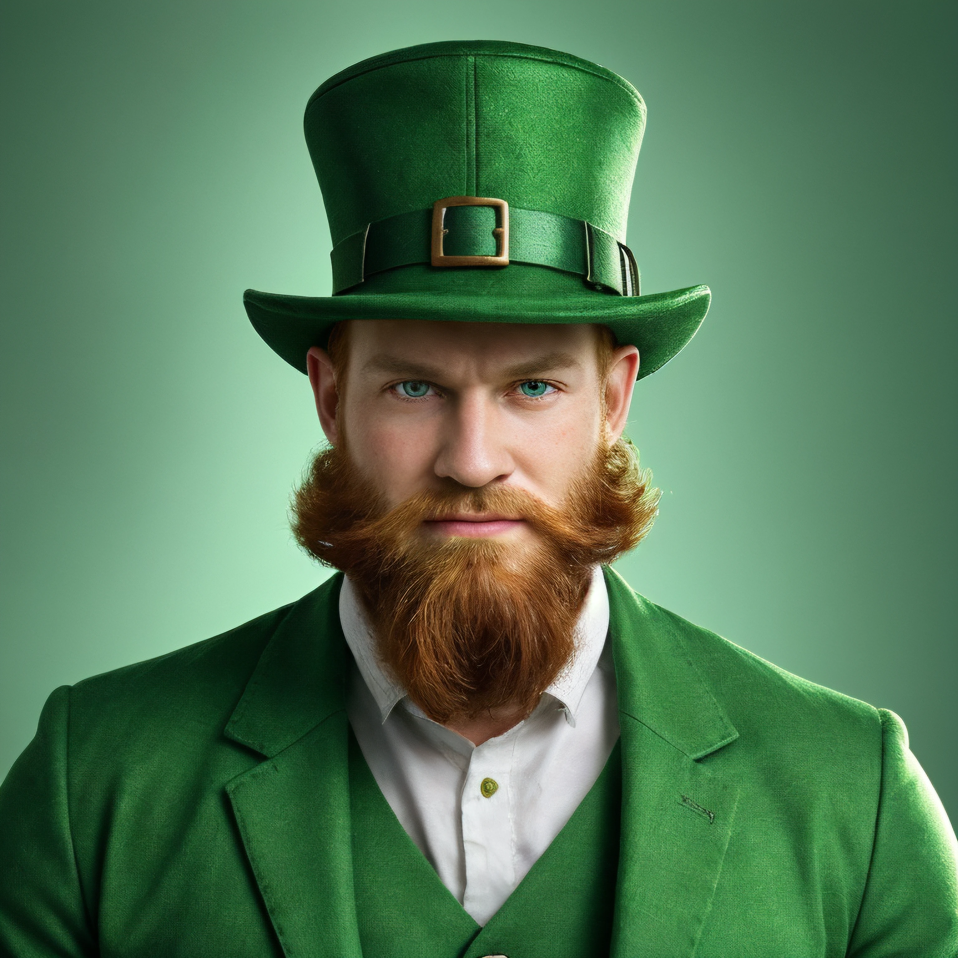 Leprechaun, green clothes, leprechau hat, beard, 1male, leprechaunmale, 1boy, muscular, (face:1.1), masterpiece, high details, high quality, best quality, highres <lora:LeprechaunMale:0.4>