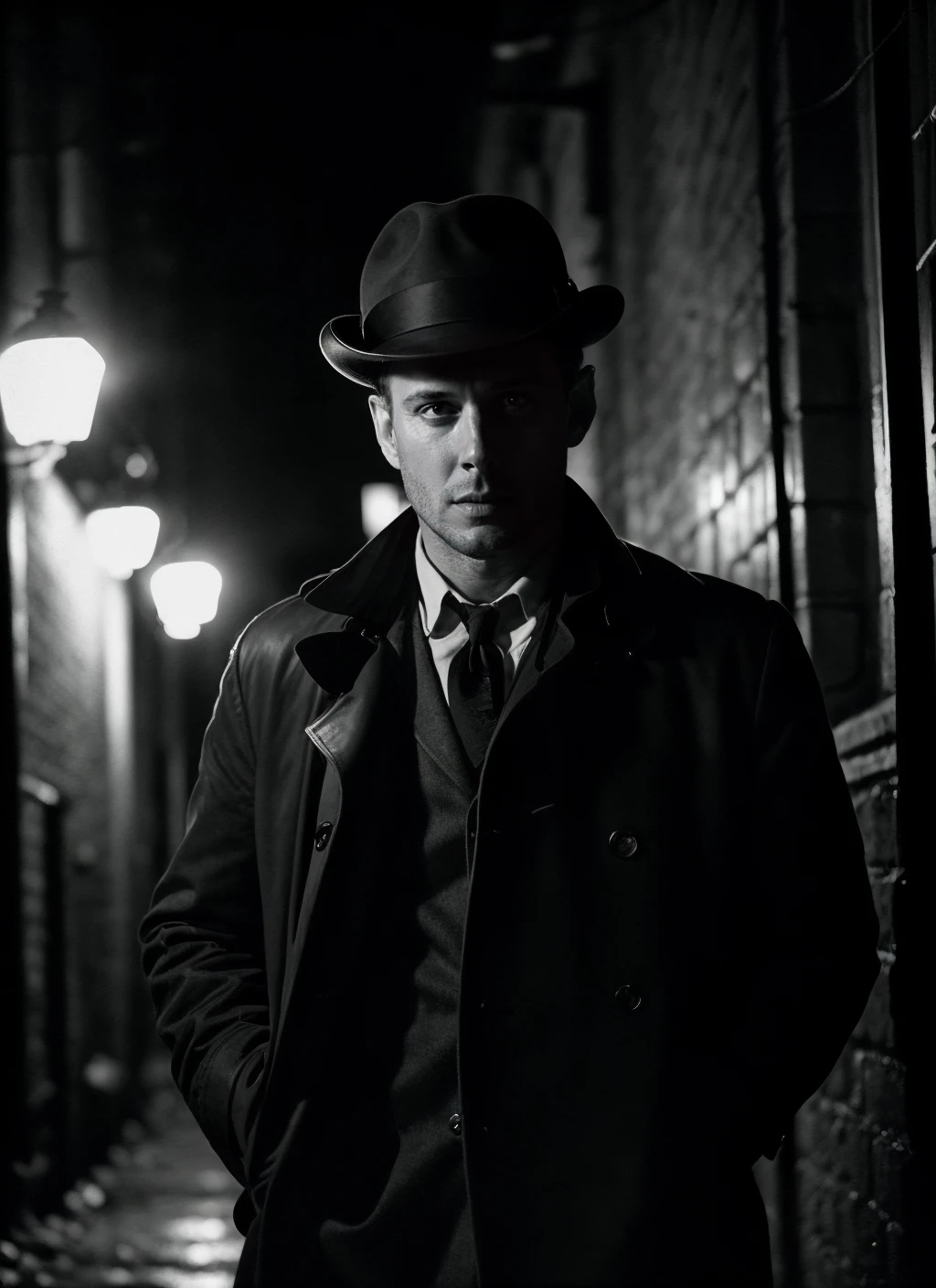 photo of 25 years  sks person, natural lighting <lora:skin_slider_v2_1_FACE:0.3> <lora:add_detail:0.7>,  epiCPhoto, <lora:locon_jensenackles_v1_from_v1_64_32:1>, man, vintage detective style, analog photograph of a rugged detective in a dimly lit alleyway, investigating a mysterious case, retro trench coat and fedora hat, 35mm film grain, focused detective gaze and eyes, (shadowed eyes) <lora:epiNoiseoffset_v2:1>, ((nighttime)) Vintage Photography taken on a Leica M6 of a [Sleuth:1.3] Mysterious (detective) in a [Investigative Pose:1.4], Noir Lighting. Pulitzer Prize Winning Shot, Square image, (Detective Features), (Shadowed Eyes), Film Noir Atmosphere, Captured by [Diane Arbus], Smoking Pipe, (Mysterious Case), ((alleyway))