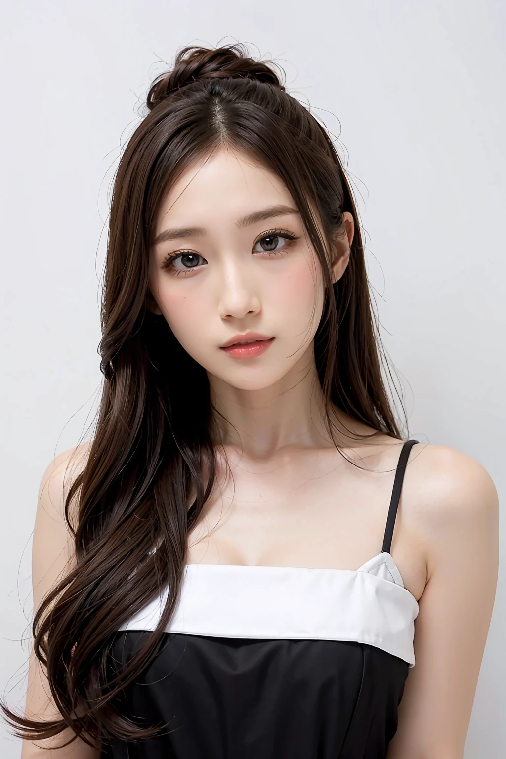 1girl, black random formal attire, white background, <lora:Julia_Jav-02:1>