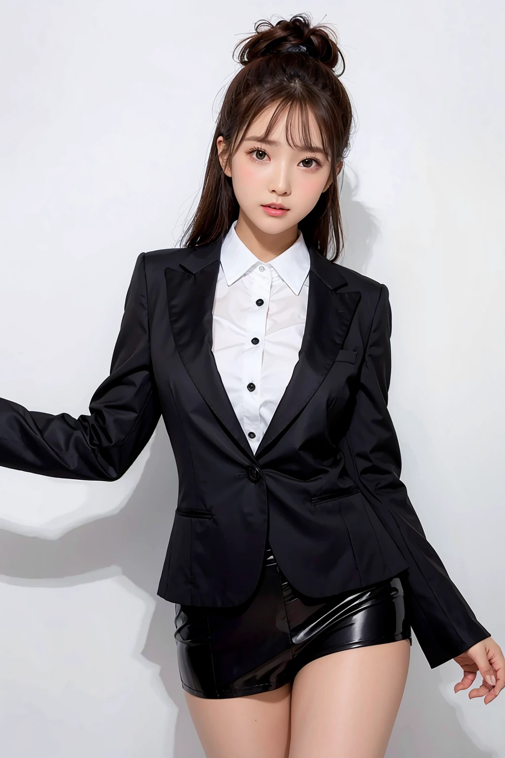 1girl, black random formal attire, white background, <lora:YuaMikami_Jav-02:1>