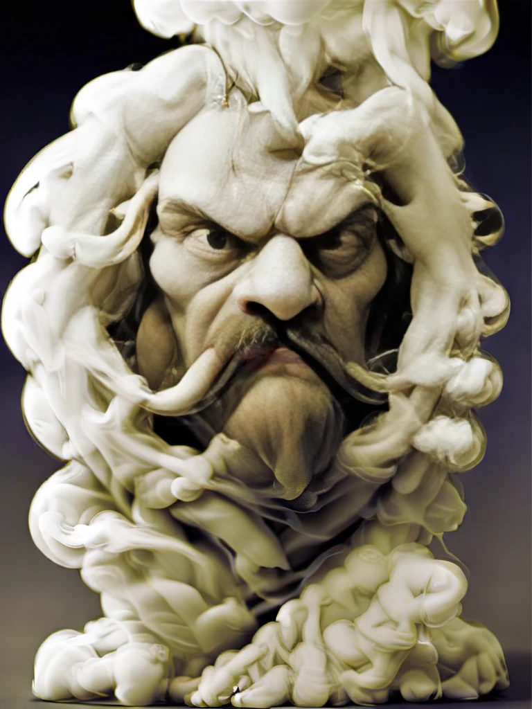 Medusa angry face white sculpture art with the face painted as the flag of bangladesh dark themed with the face cracks and solid black background