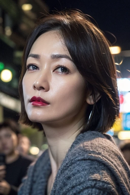 Best quality,masterpiece,ultra high res,(photorealistic:1.2),1girl,in the dark,deep shadow,low key,(photorealistic:1.2),taipei street alley,dynamic pose,face closeup,makeup,lipstick,<lora:ada_pan:0.9>,25 years old,
