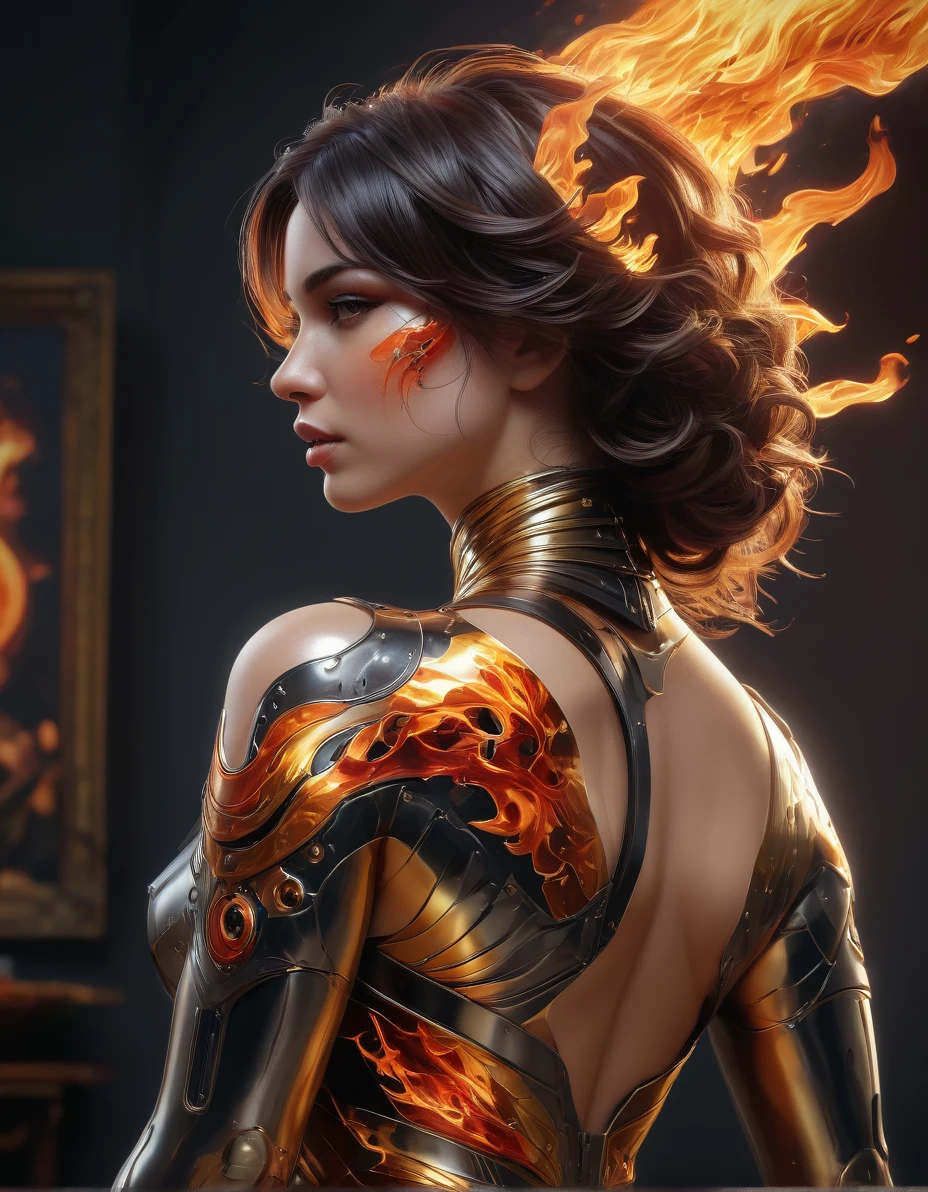 art by wlop and sandra chevrier,backview,curvy,flaming,masterpiece,sexy,8k,Infernal style,8k uhd,absurd res,ultra detailed,masterpiece,awardwinning,sharp focus,intricate detail,50mm lens,glowing,epic,trending on artstation 4k, cinematic, cinematic, detailed, full of colour, cinematic lighting, intricate detail, maximalist, golden ratio, cinematic lighting, maximalist, studio photography,8k post production, digital art, realistic, unreal <lora:InfernalStyleXL-000006:0.38>