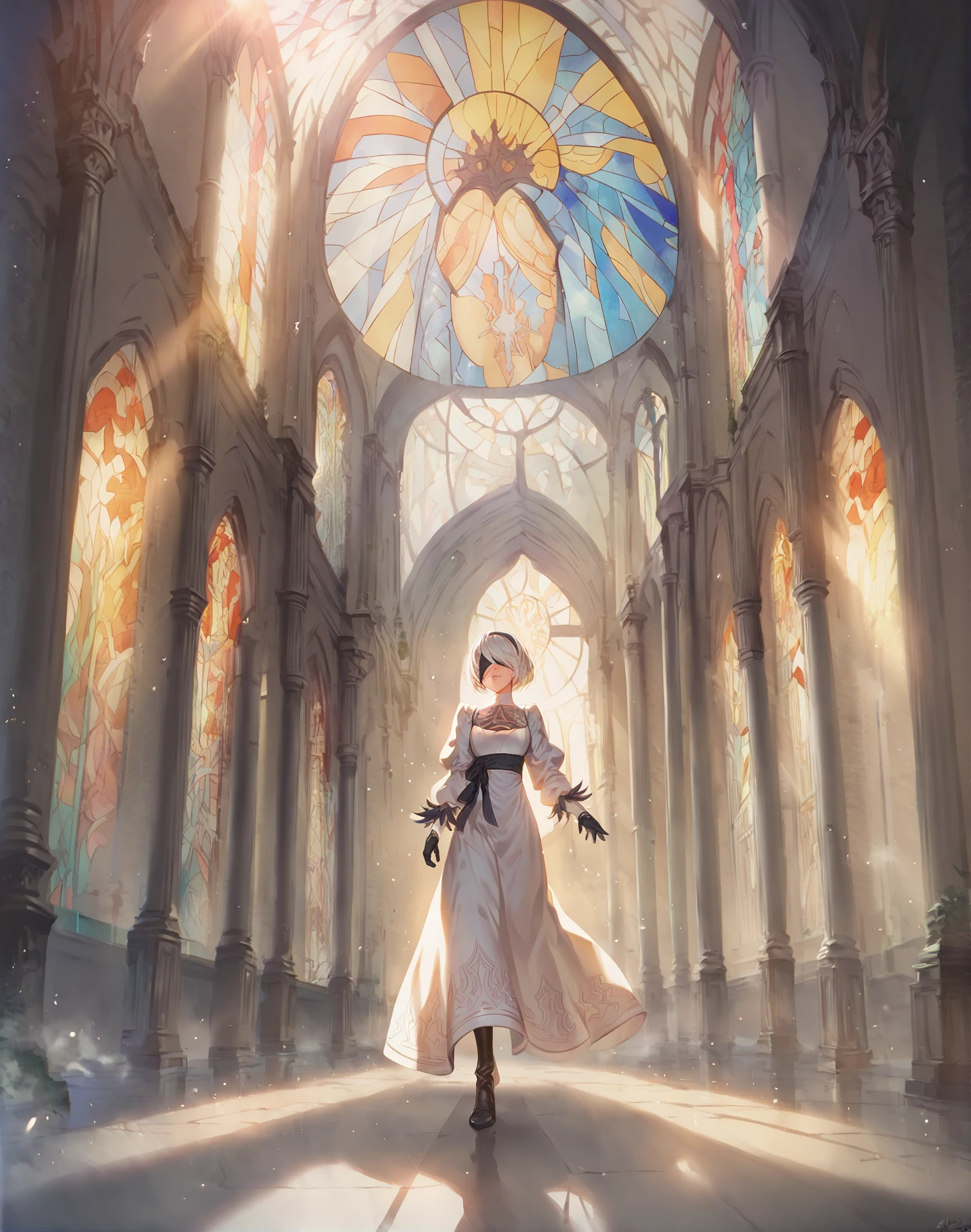 score_9, score_8_up, score_7_up, a girl is walking inside an european castle, 2b from nier, long dress, windows, sunlight, stained glass
<lora:ra_xl_v2:.8>