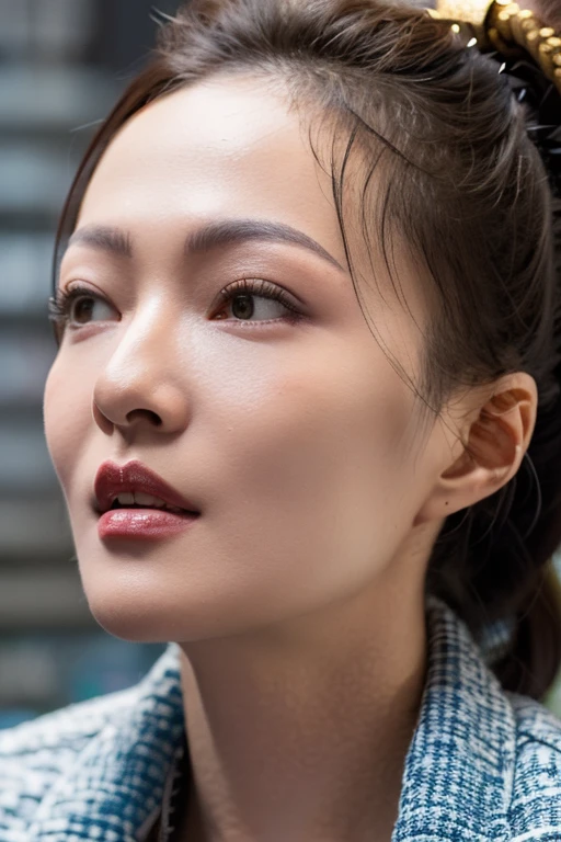 Best quality,masterpiece,ultra high res,(photorealistic:1.2),1girl,deep shadow,low key,(photorealistic:1.2),slim body,japanese street alley,dynamic pose,face closeup,brown hair,upper_body,<lora:angela_chang:0.9>,