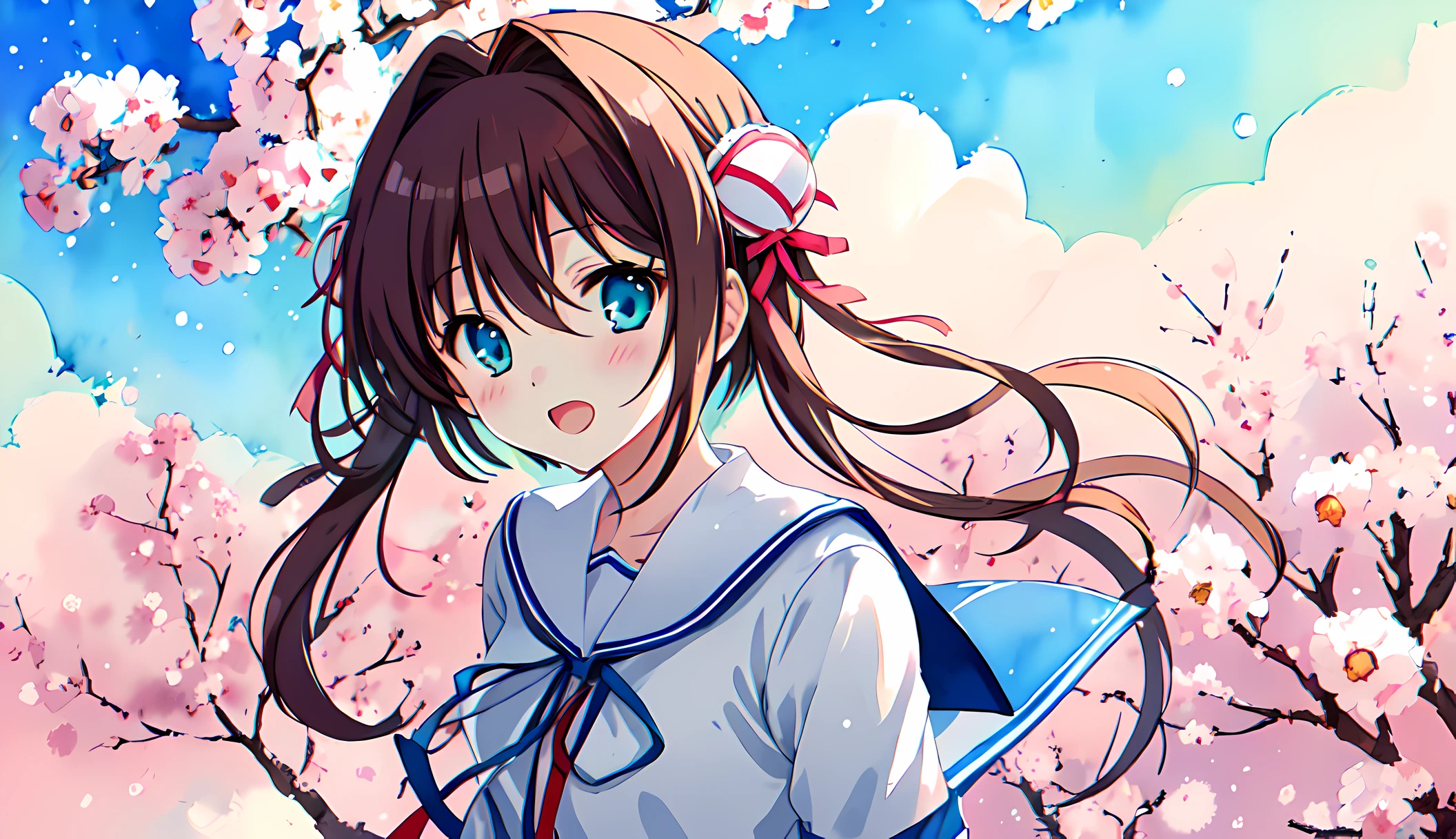 <lora:yume:0.8>,yume,1girl,super fine illustration,masterpiece,best quality,school_uniform,serafuku,in spring,;d,(watercolor pencil),