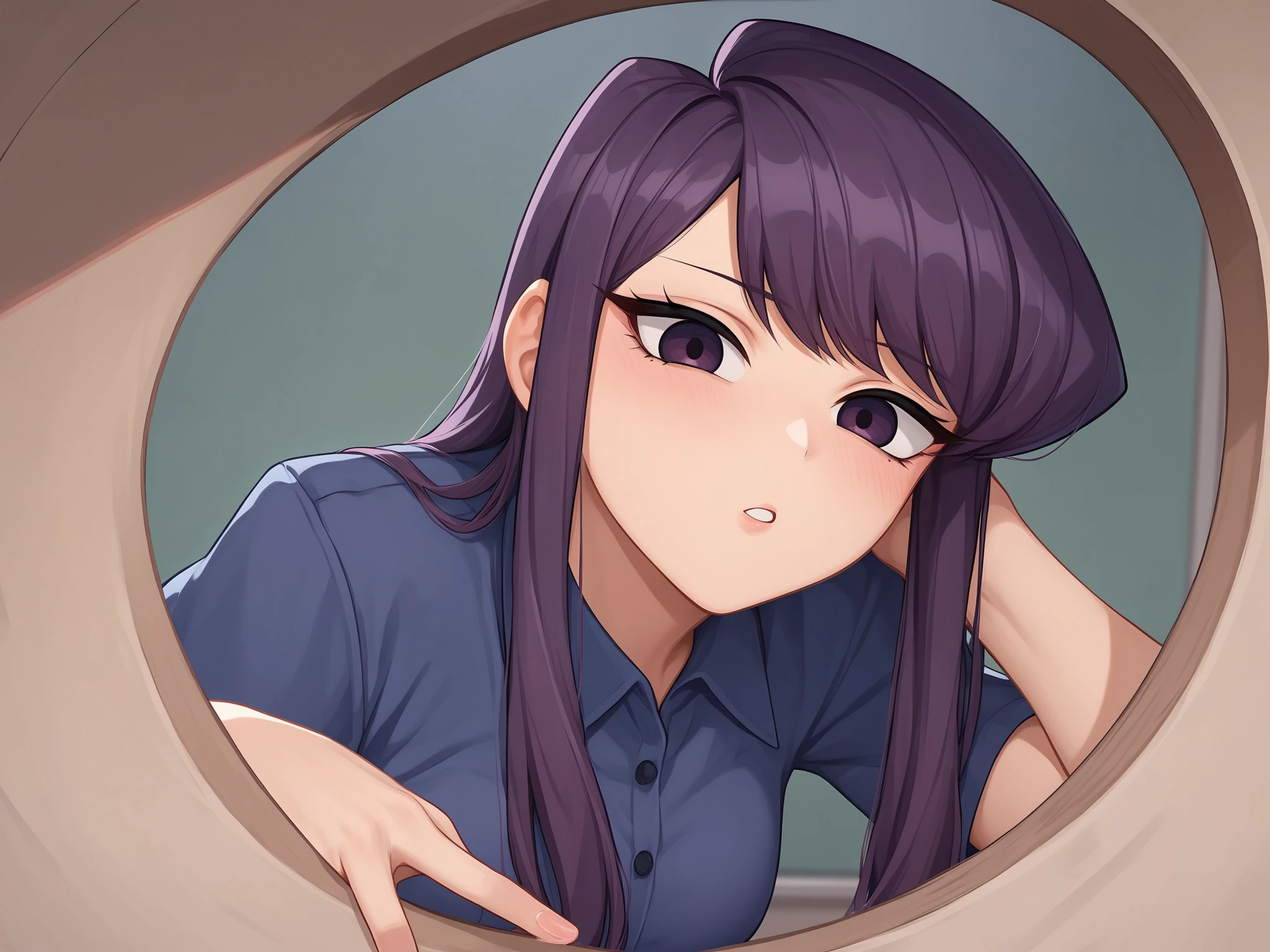 score_9,score_8_up,score_7_up,score_6_up,score_5_up,score_4_up,source digital BREAK hole,komi shouko big open eyes,purple hair, medium breasts,leaning forward,blue theme,[classroom: 5] <lora:sdxlpony_hole-000007:1:lbw=0,0,0,0,0,0,0,1,0,1,1,1,1,0,0.3,0,0,0,0,0,0,0,0,0,0,0>