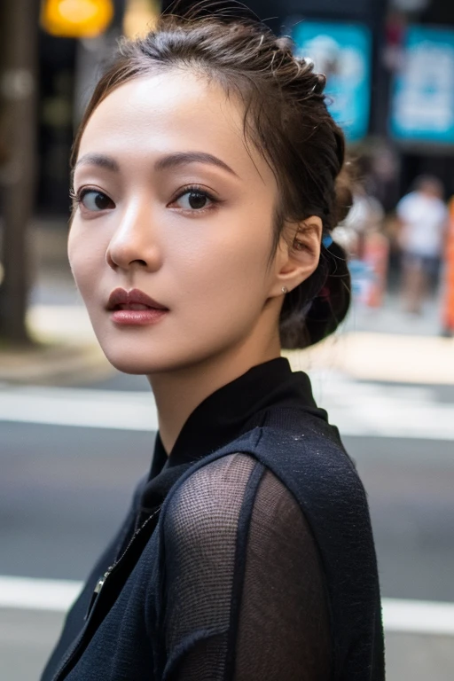 Best quality,masterpiece,ultra high res,(photorealistic:1.2),1girl,deep shadow,low key,(photorealistic:1.2),slim body,japanese street alley,dynamic pose,face closeup,<lora:angela_chang:0.9>,