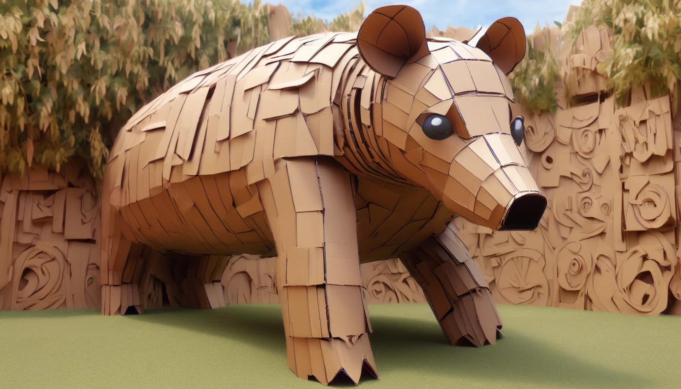 CardboardRay, stylized by John Constable and (Yumihiko Amano:1.3) , Playful Dull Tapir, in cardboard, Sunny, Light, Stonepunk, Direct light, three colors, arcadian, monochromatic