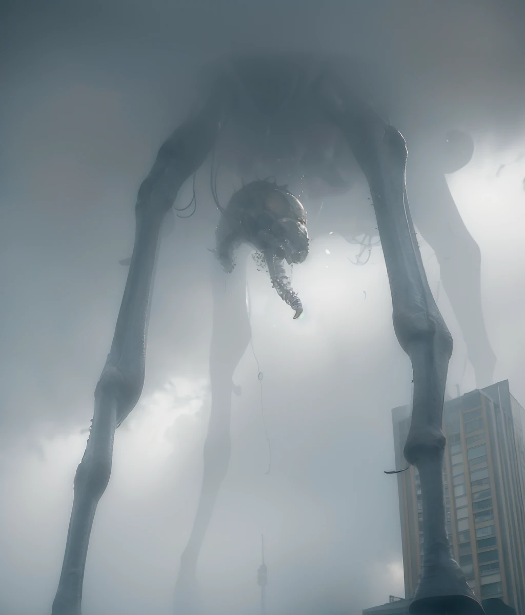 street,office building,cloudy day,ha_ze,fog,blurry,motion blur,(oversized animal),alien,all fours,from below,horror \(theme\),The Mist,<lora:Horror_The_Mist_v1:0.8>,