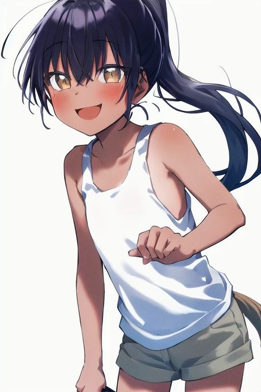 <lora:Kei-v1-lowres:0.8> Kei, 1girl, white shirt, sleeveless, standing, short ponytail, looking at viewer, white background, closed mouth, smile