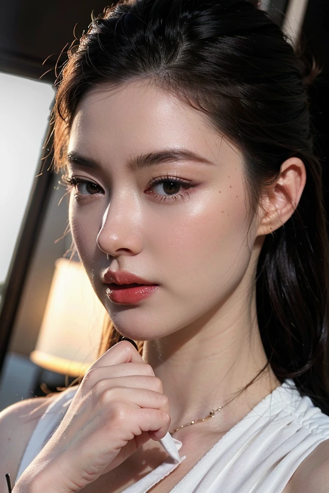 white shirt,1girl,best quality,masterpiece,illustration,an extremely delicate and beautiful,CG,unity,8k wallpaper,Amazing,finely detail,masterpiece,official art,extremely detailed CG unity 8k wallpaper,incredibly absurdres,huge filesize,ultra-detailed,highres,extremely detailed,beautiful detailed girl,light particles,realistic,x-ray,soft light,full frontal, <lora:Rongxiiin:0.56>