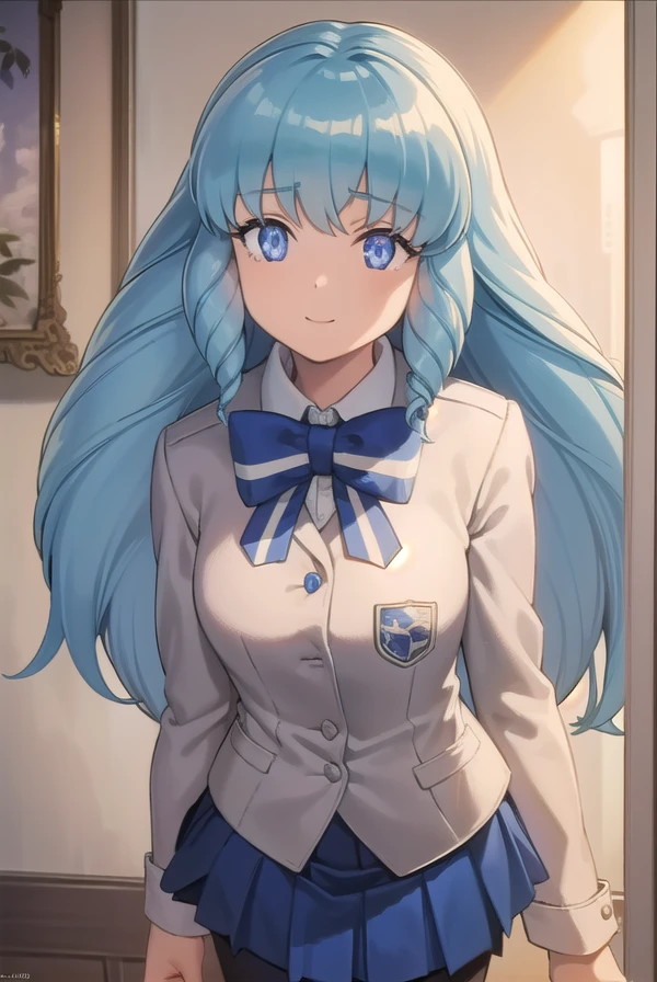 felicitationdudrakon, <lora:felicitation du drakon movie-lora-nochekaiser:1>,
felicitation du drakon, long hair, blue eyes, blue hair, drill hair, big hair, smile,
BREAK skirt, bow, jacket, pantyhose, pleated skirt, striped, bowtie, white skirt, white pantyhose, blue bowtie, blue jacket,
BREAK indoors, classroom,
BREAK looking at viewer, dynamic pose,
BREAK <lyco:GoodHands-beta2:1>, (masterpiece:1.2), best quality, high resolution, unity 8k wallpaper, (illustration:0.8), (beautiful detailed eyes:1.6), extremely detailed face, perfect lighting, extremely detailed CG, (perfect hands, perfect anatomy),