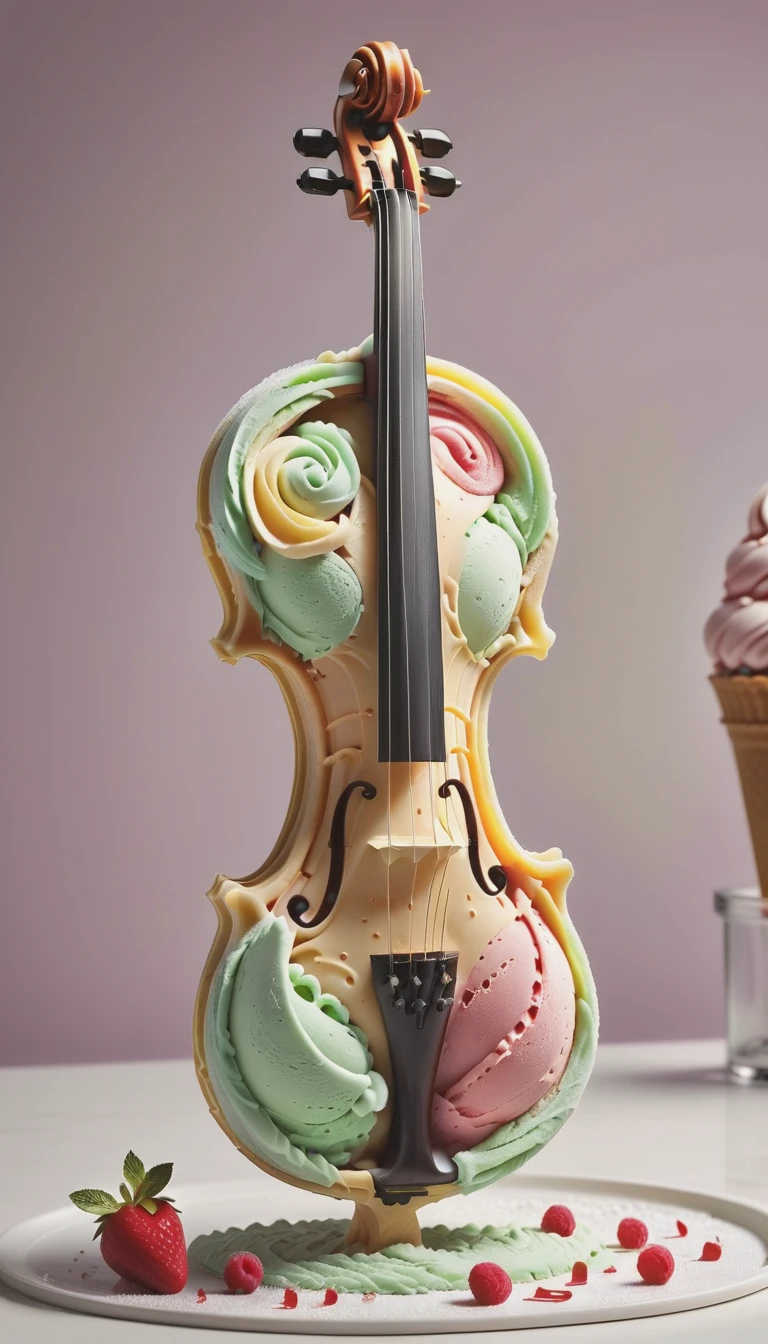 <lora:Gelato_Style_XL:1>GelatoStyle Violin, made from gelato ice cream, (Masterpiece:1.3) (best quality:1.2) (high quality:1.1)