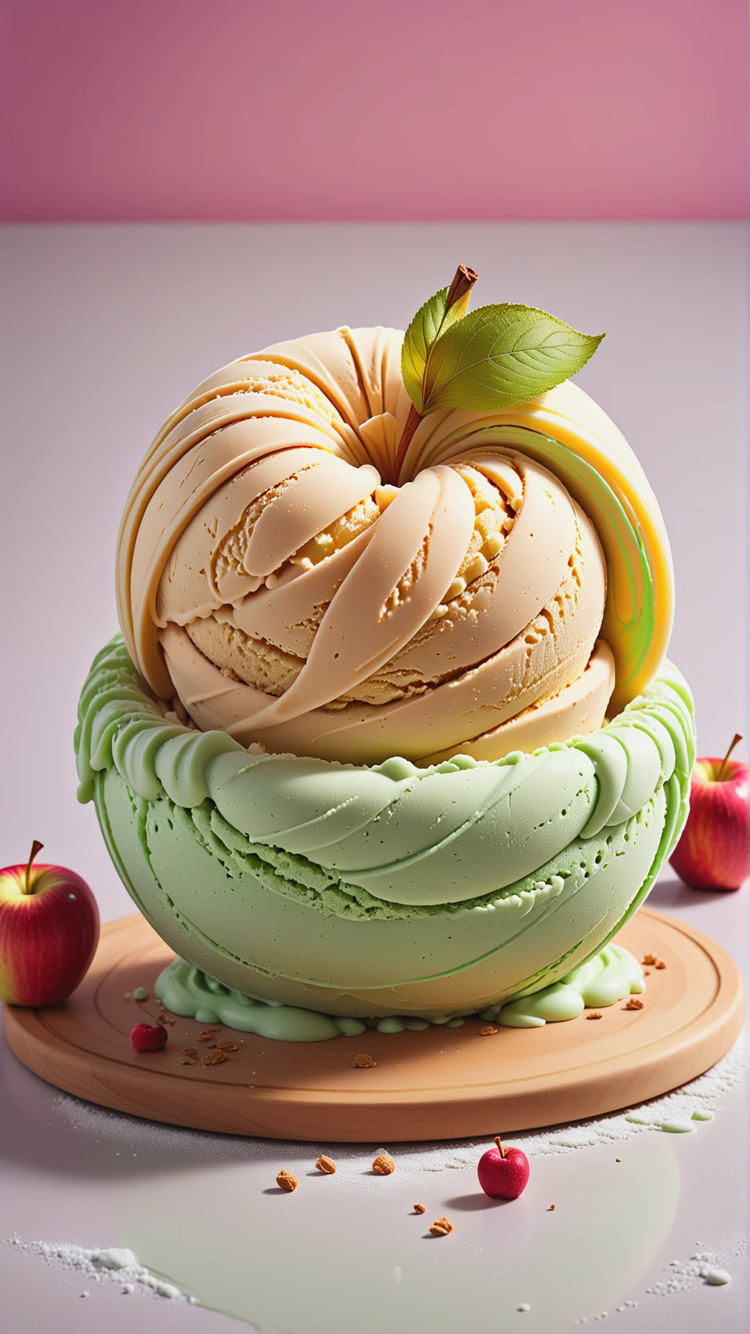 <lora:Gelato_Style_XL:1>GelatoStyle apple, made from gelato ice cream, (Masterpiece:1.3) (best quality:1.2) (high quality:1.1)