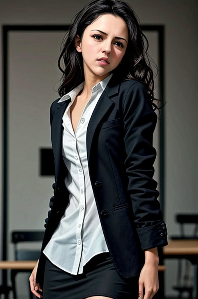 tv_Annet_Mahendru_A_V1,  , angry expression, wearing a pencil skirt, wearing a dress shirt, wearing a blazer, standing at the edge of a conference table, shot from below, cowboy shot,,   (((relaxed))), "epic-Ultra-HD-details", "epic-Ultra-HD-highlights",  detailed skin, pores,  PA7_Human-Likeness            <lora:PA7_Beautify2:0,2>