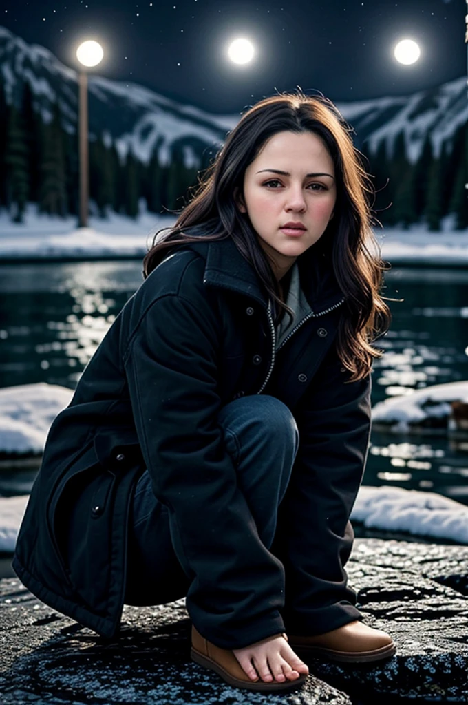 tv_Annet_Mahendru_A_V1, , sad expression, wearing a winter coat, wearing winter pants, wearing winter boots, sitting on a rock by a frozen mountain lake, midnight, moonlight, shot from the side,, (((relaxed))), "epic-Ultra-HD-details", "epic-Ultra-HD-highlights", detailed skin, pores, PA7_Human-Likeness <lora:PA7_Beautify2:0,2>