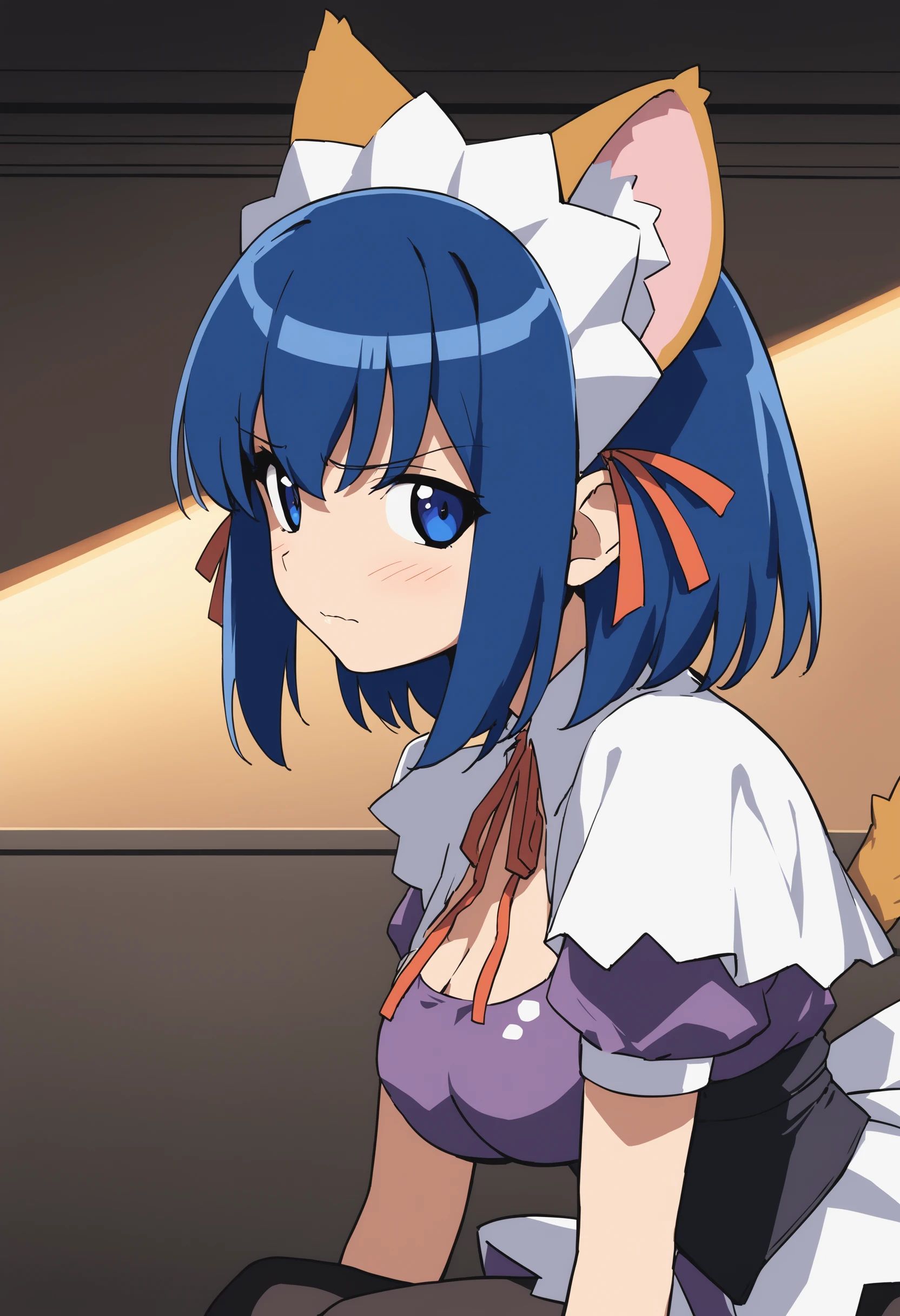 1girl, mmkoyori , nurse witch komugi-chan,<lora:koyoriXLv1:0.7>,
solo, animal ears, blue hair, blue eyes, short hair, maid, maid headdress,garter straps, zettai ryouiki, black legwear,
from side, portrait, looking at viewer, embarrassed, music room, closed mouth,
best quality,medium quality,