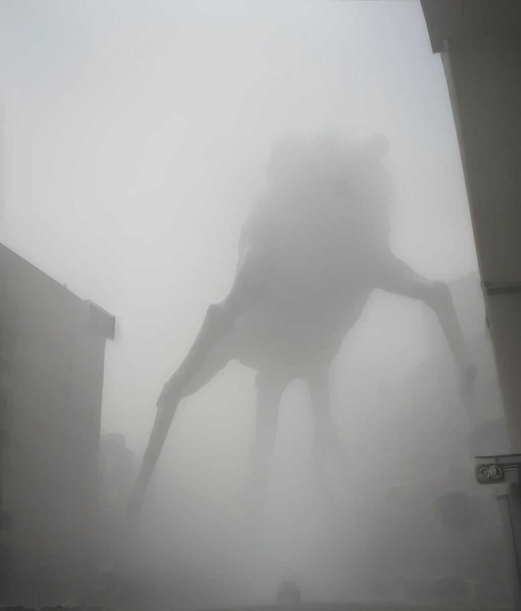 street,office building,cloudy day,ha_ze,fog,blurry,motion blur,(oversized animal),all fours,from below,horror \(theme\),The Mist,<lora:Horror_The_Mist_v1:0.8>,