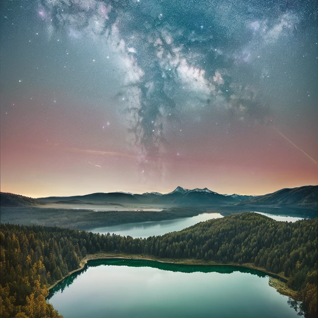 a beautiful view of the milky way in the sky over a lake