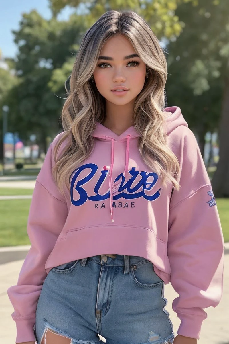 portrait of S342_KhiaLopez,a gorgeous woman, in a (park),wearing a (pink-hoddie:1.1),(4k, RAW photo, best quality, depth of field, ultra high res:1.1),(absurdres, intricate, photorealistic, masterpiece, ultra-detailed:1.1),