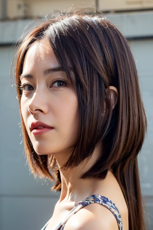 Best quality,masterpiece,ultra high res,(photorealistic:1.2),1girl,deep shadow,low key,(photorealistic:1.2),slim body,japanese street alley,dynamic pose,face closeup,brown hair,<lora:yuki_hsu:0.9>,