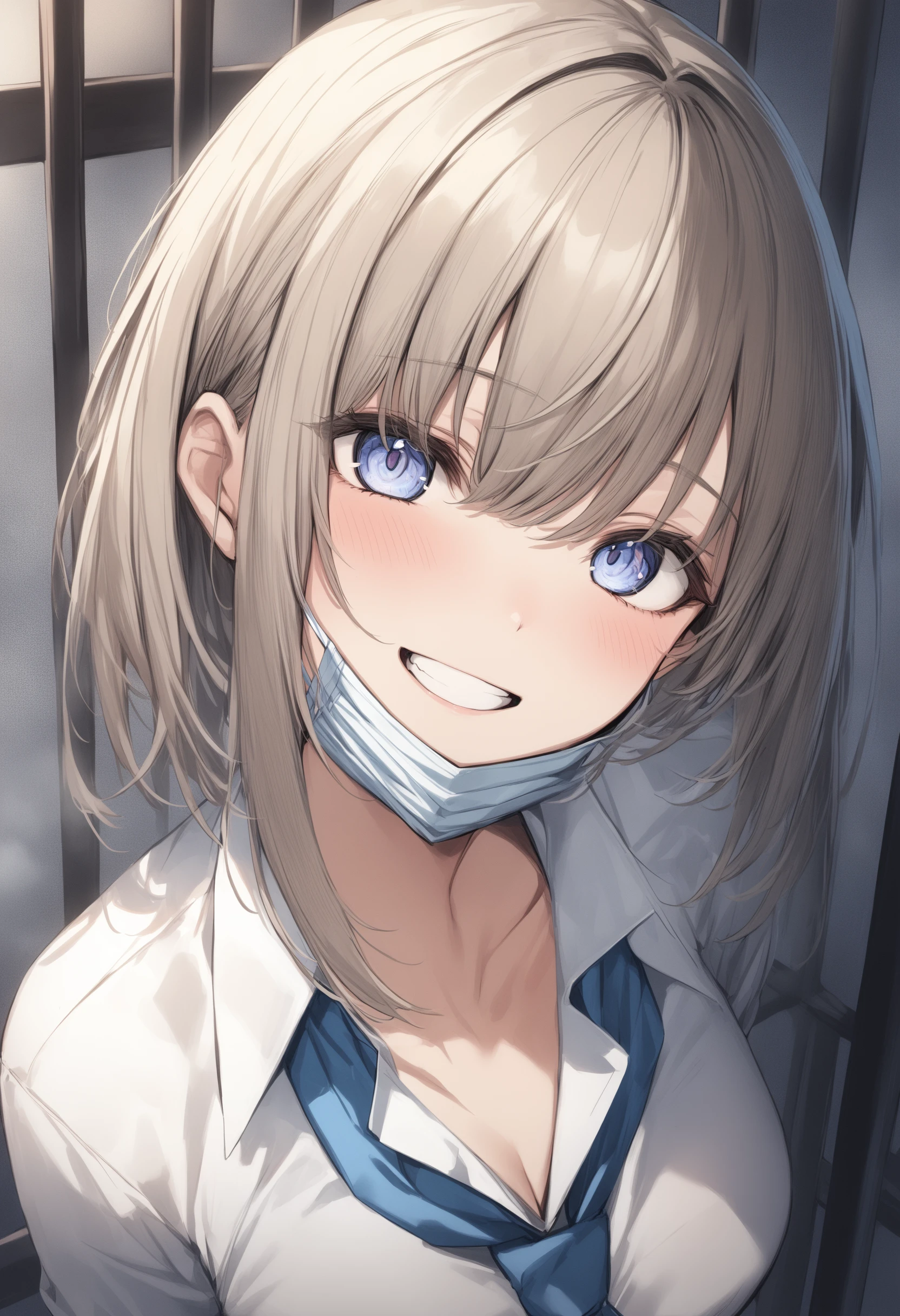 1girl, <lora:sdxl2-flat2-512b:-1>,medium breasts,school uniform,
<lora:jawmaskXLv1:0.6>,jawmask, mask pull,
dutch angle, upper body, looking at viewer, grin, in bars, closed mouth,
best quality,medium quality,