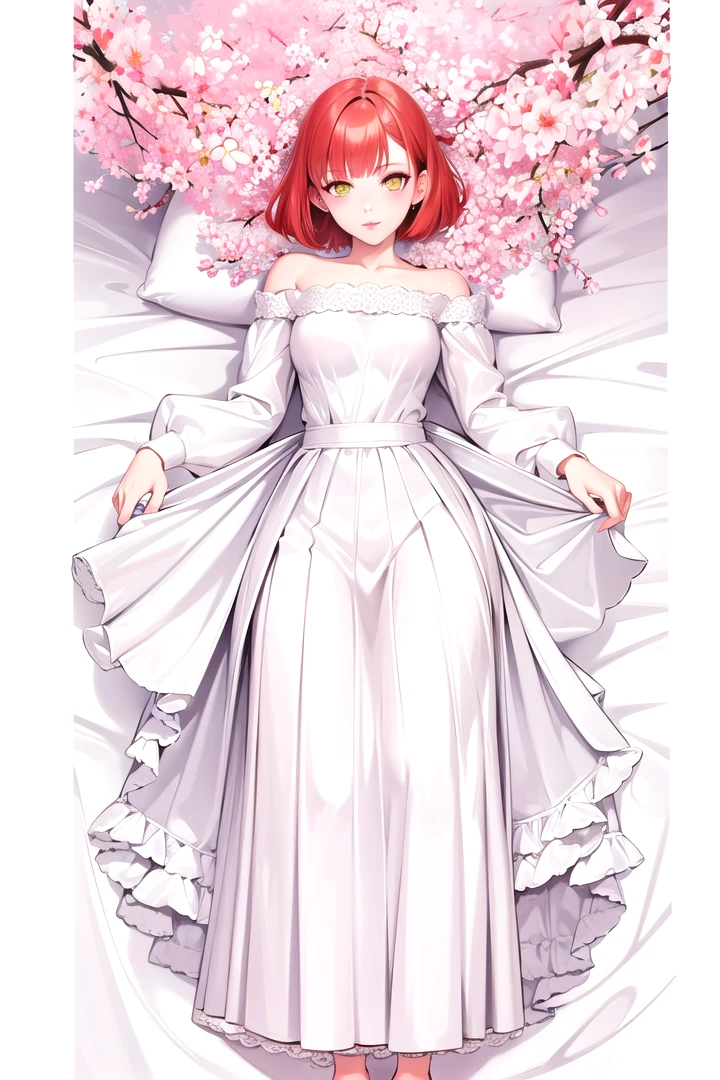 (Highest picture quality), (Master's work), (ultra-detailed), (Detailed eye description:1.2), masterpiece, best quality, 1girl, <lora:Dakimakura:1>, dakimakura, on back, on bed, full body, <lora:CHAR-HarukaNanami:0.8> HarukaNanami, short hair