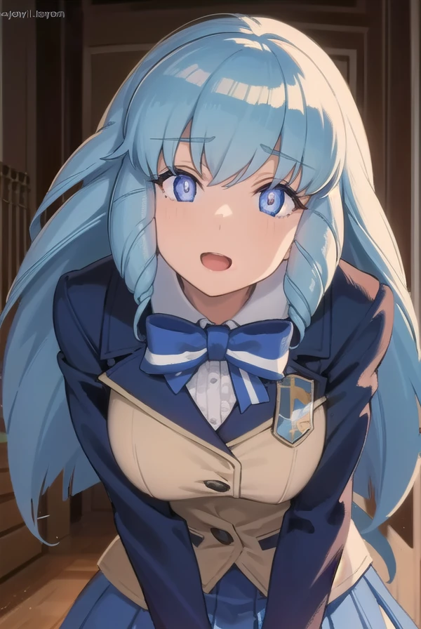 felicitationdudrakon, <lora:felicitation du drakon movie-lora-nochekaiser:1>,
felicitation du drakon, long hair, blue eyes, blue hair, drill hair, big hair, smile,
BREAK skirt, bow, jacket, pantyhose, pleated skirt, striped, bowtie, white skirt, white pantyhose, blue bowtie, blue jacket,
BREAK indoors, classroom,
BREAK looking at viewer, dynamic pose,
BREAK <lyco:GoodHands-beta2:1>, (masterpiece:1.2), best quality, high resolution, unity 8k wallpaper, (illustration:0.8), (beautiful detailed eyes:1.6), extremely detailed face, perfect lighting, extremely detailed CG, (perfect hands, perfect anatomy),