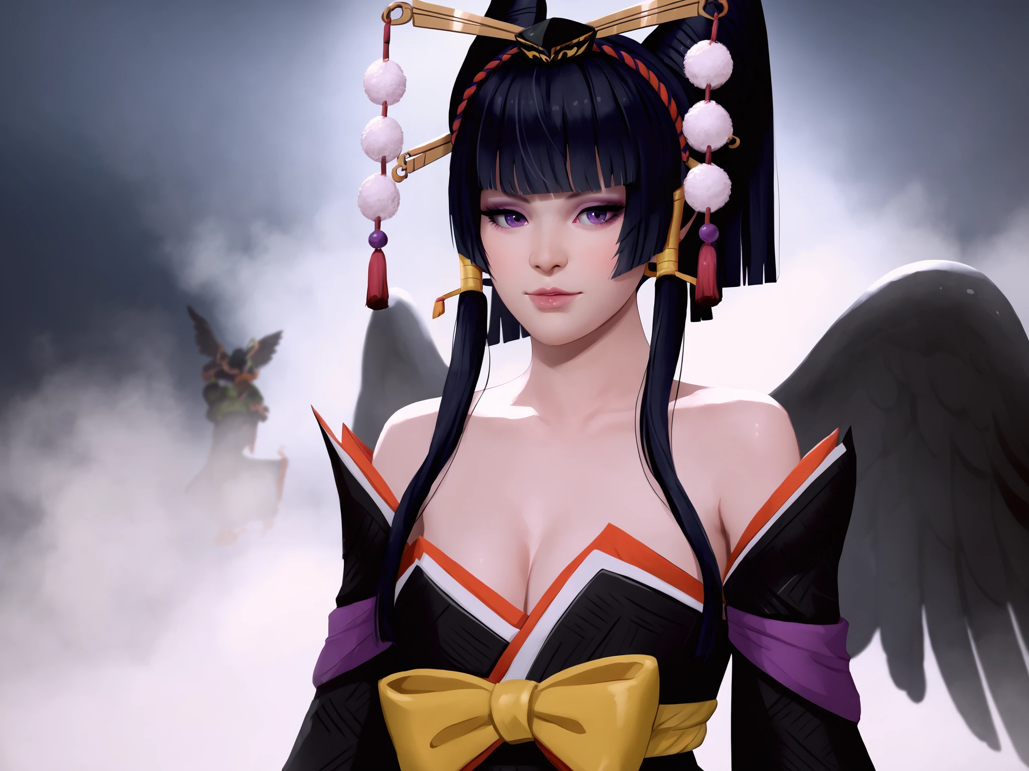 score_9, score_8_up, score_7_up BREAK
female, solo focus, 1girl,
nyotengu, dead or alive \(series\), black hair, hair ornament, purple eyes, blunt bangs, wings, japanese clothes, cleavage,
dark studio lighting, (fog:1.2), cinematic lighting, raw, photo, realistic
<lora:Nyotengu_XL:1>