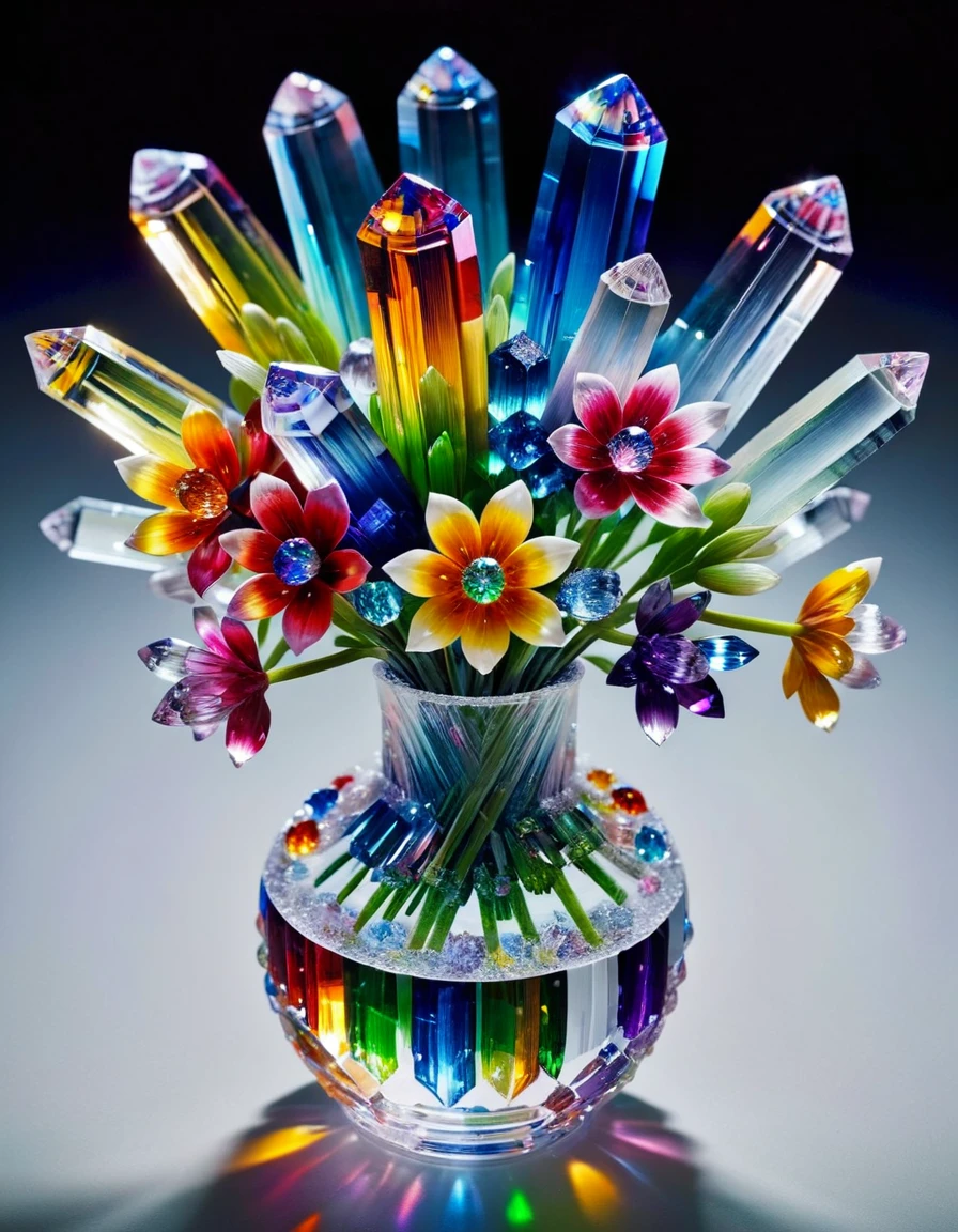 flowers in a vase, multicolor, crystalz <lora:crystalz-sdxl-v2:1>