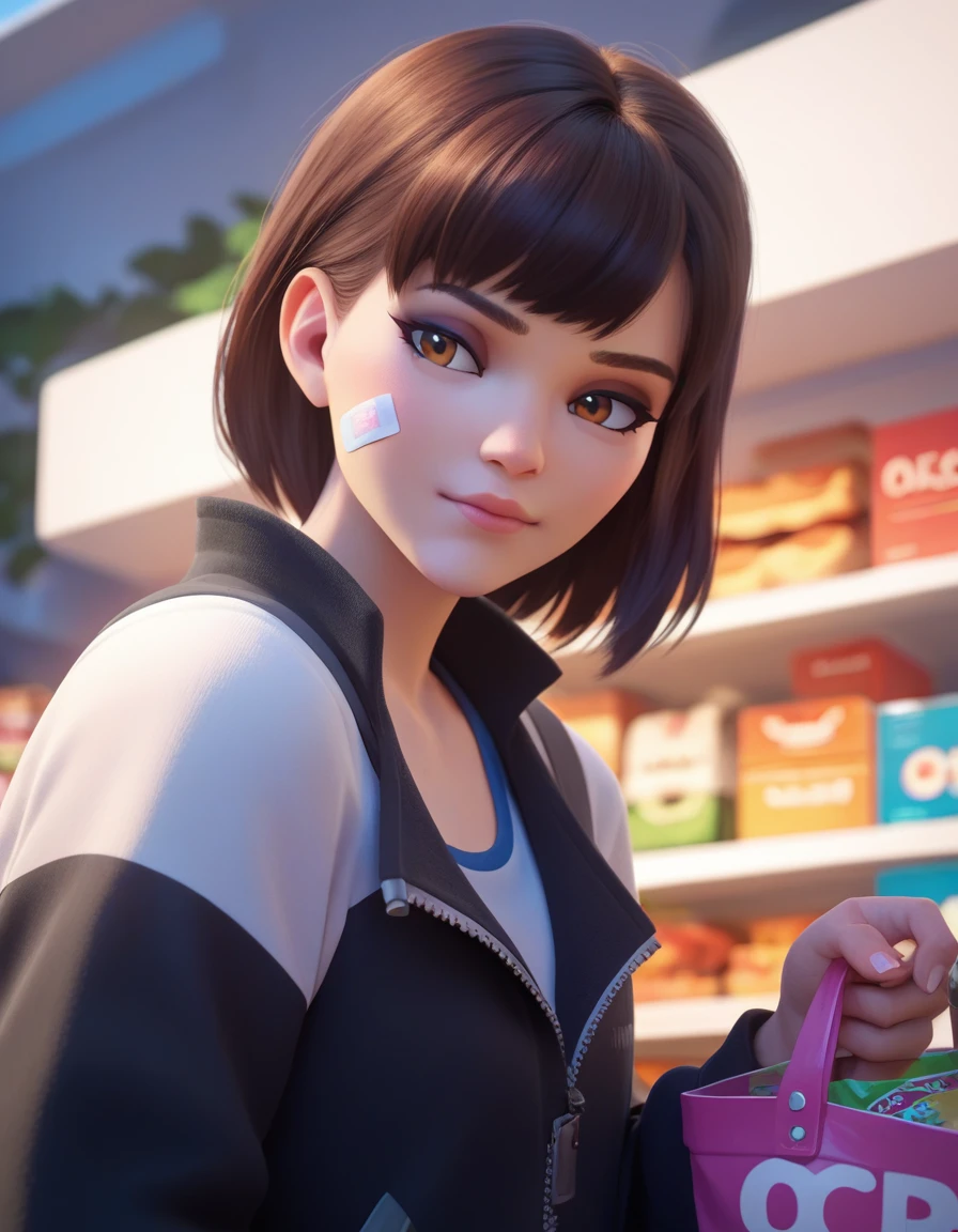 score_9, score_8_up, score_7_up, score_6_up, score_5_up, score_4_up,
<lora:overwatch-3d-ponyxl-000010:0.6>
1girl, owdva, bandaid on cheek, hair down, black jacket, shopping