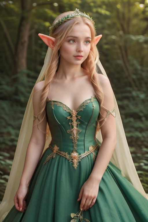 elf princess woman in the forest, fairy armor dress, bust portrait