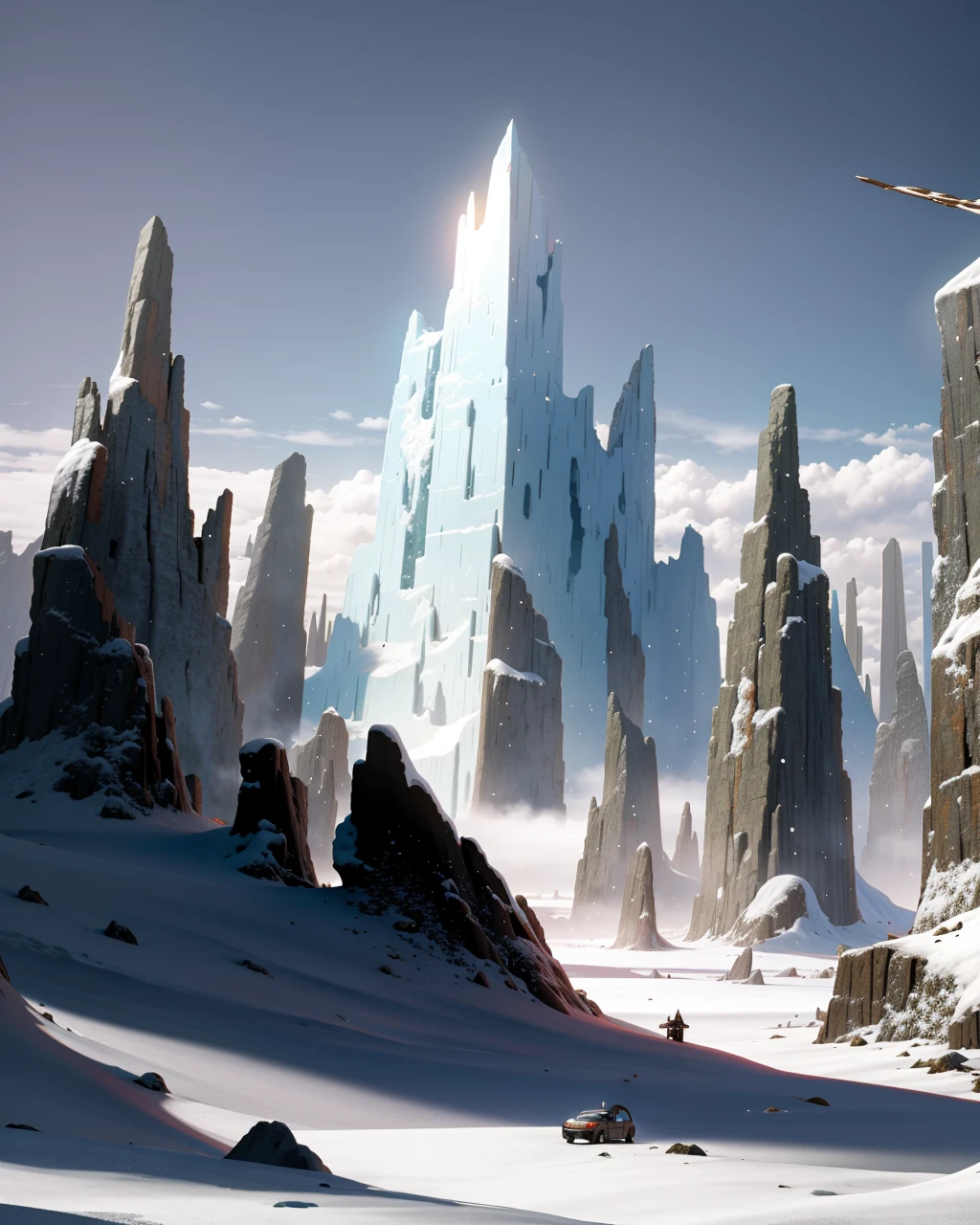 ((masterpiece), best quality, high quality, professional quality, highly detailed, highres, perfect lighting, natural lighting), towering, mystical alien forest, A frigid ice world with sprawling glaciers and vast underground oceans, harboring unique aquatic life., Post-Apocalyptic Wasteland, hippogriff, basilisk, perfecteyes eyes, <lora:lora_perfecteyes_v1_from_v1_160:1>
