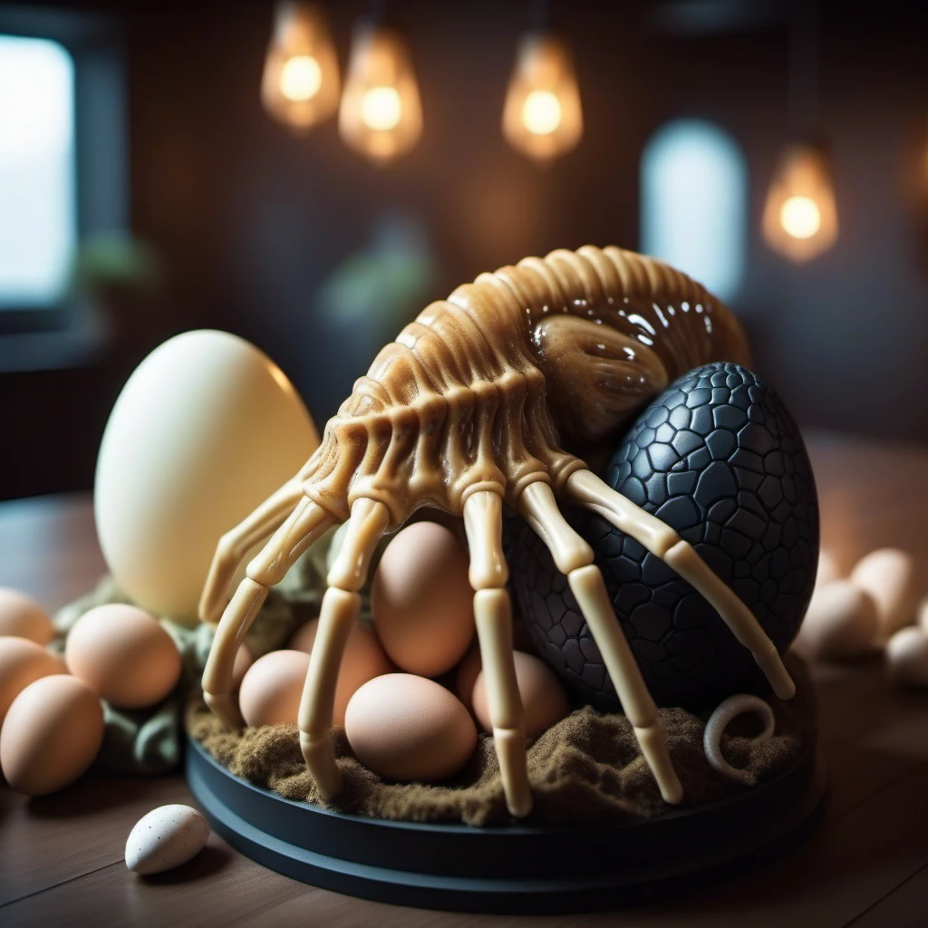 cinematic photo easter scenery, alien egg broken, facehugger squid <lora:Facehugger1024:0.8> . 35mm photograph, film, bokeh, professional, 4k, highly detailed