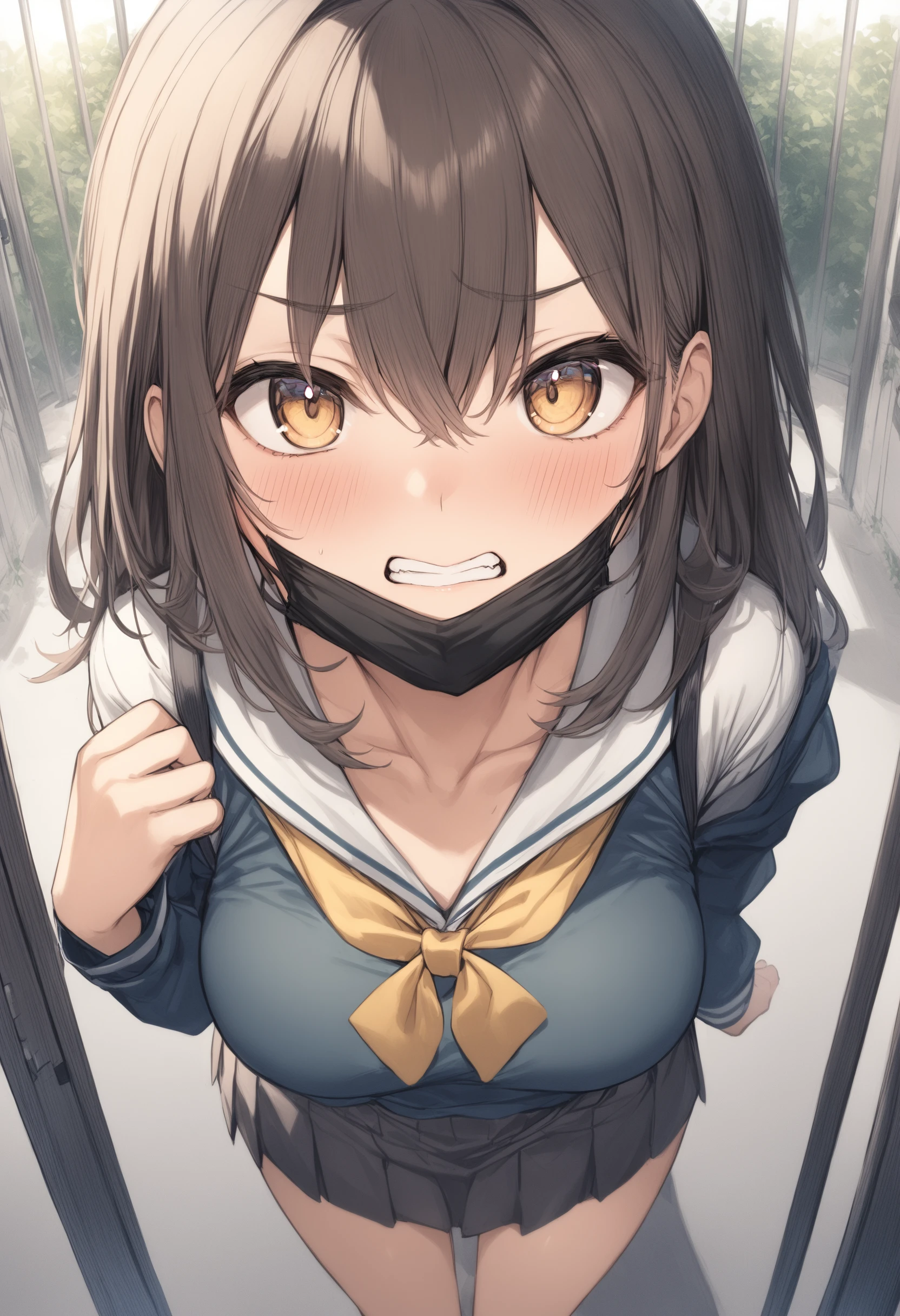 1girl, <lora:sdxl2-flat2-512b:-1>,medium breasts,school uniform,
<lora:jawmaskXLv1:0.6>,jawmask,black mask,
from above, fisheye lens, looking to the side, clenched teeth, gate, open mouth,
best quality,medium quality,