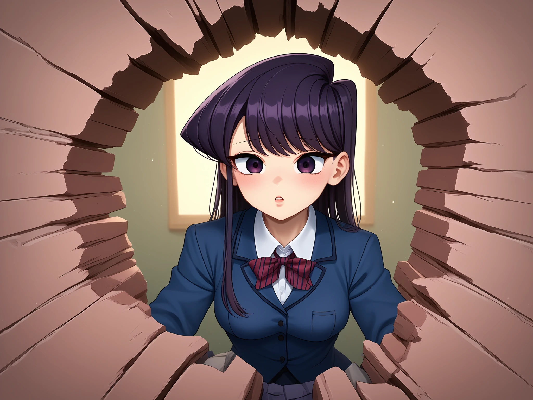 score_9,score_8_up,score_7_up,score_6_up,score_5_up,score_4_up,source digital BREAK komi shouko big open eyes,hole, medium breasts,by masami_chie,classroom,blue theme <lora:sdxlpony_hole-000004:1>