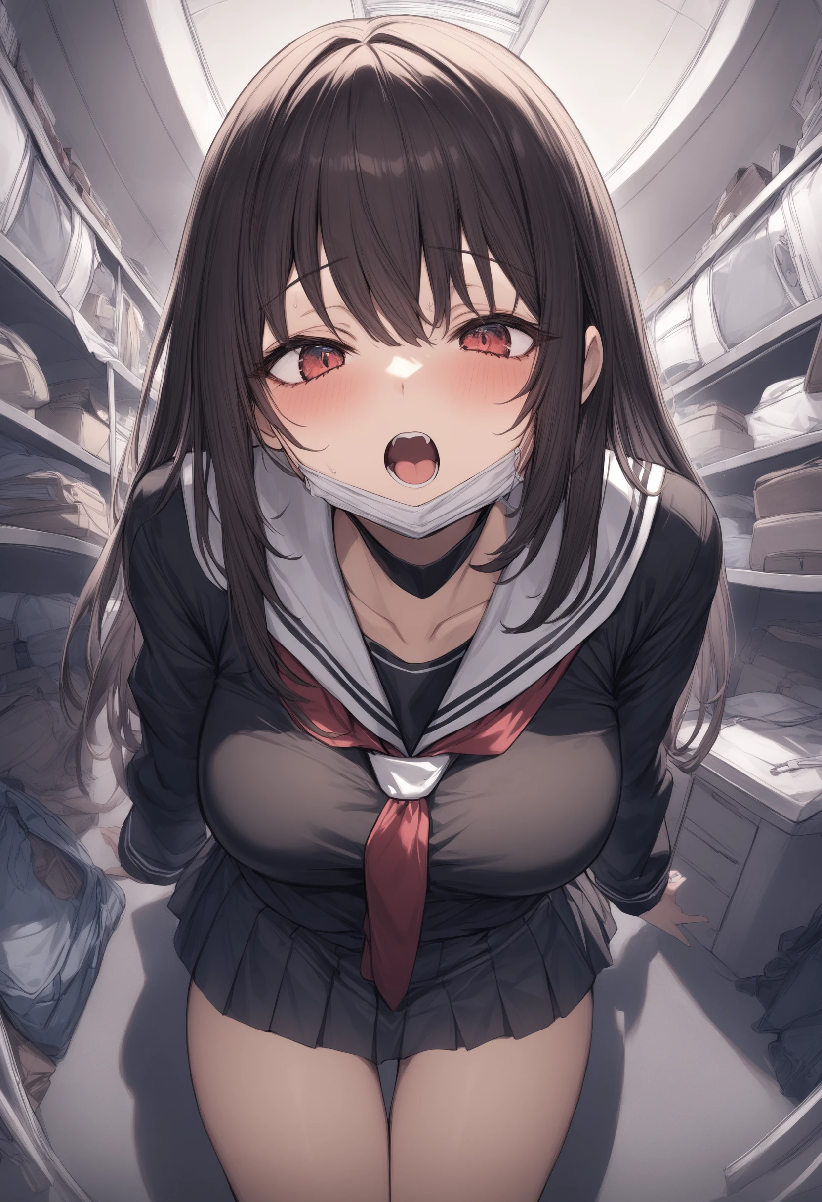 1girl, <lora:sdxl2-flat2-512b:-1>,medium breasts,school uniform,
<lora:jawmaskXLv1:0.6>,jawmask,
ceiling, fisheye lens, looking to the side, dark persona, encampment, open mouth,
best quality,medium quality,