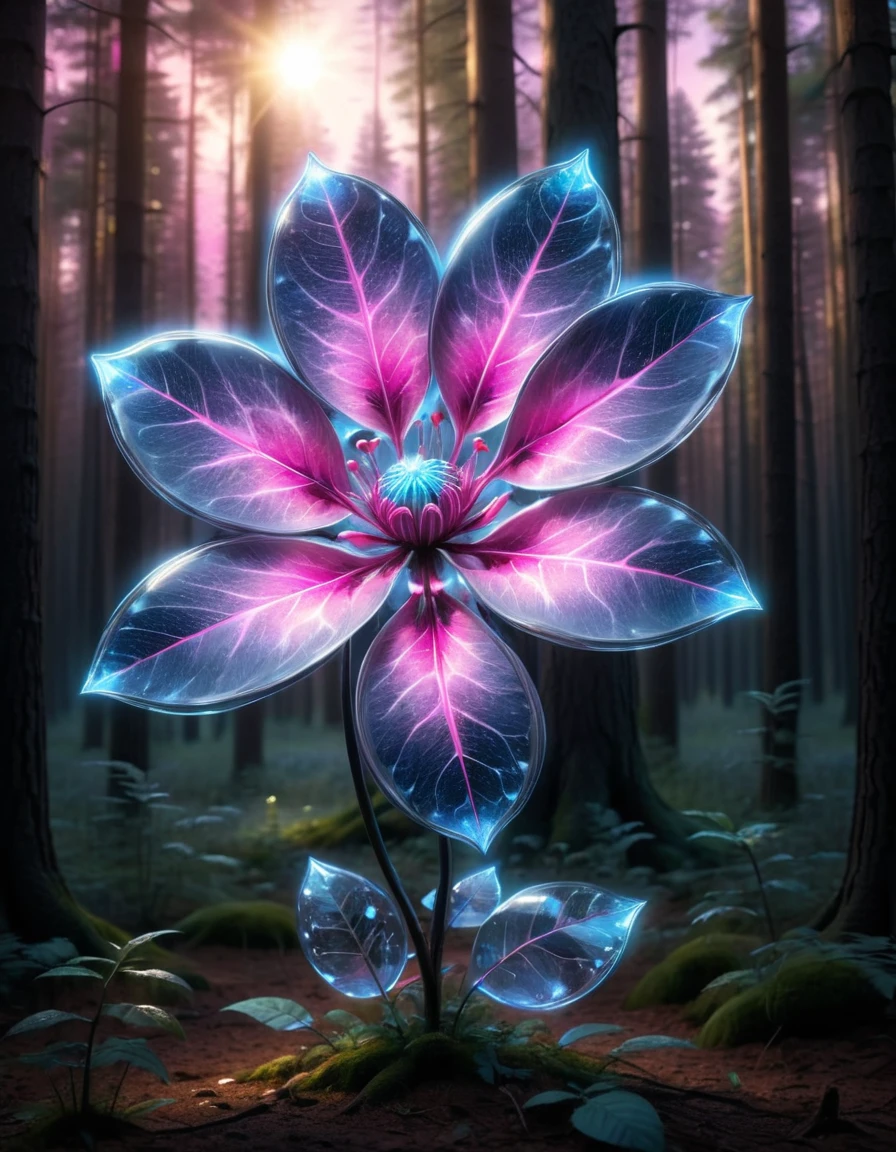 Ink illustration, bioluminescent pink flower, fabulous night forest, magical radiance, Concept art,depth of fieldm, realistic, cinematic lighting, soft shadows,fractal, colorful, depth of field , vivid colors, volumetric lighting, ink stains, ink splatters, ink runs, ink spots, faded ink, made out of ral-phtvoltc <lora:ral-phtvoltc-sdxl:1>