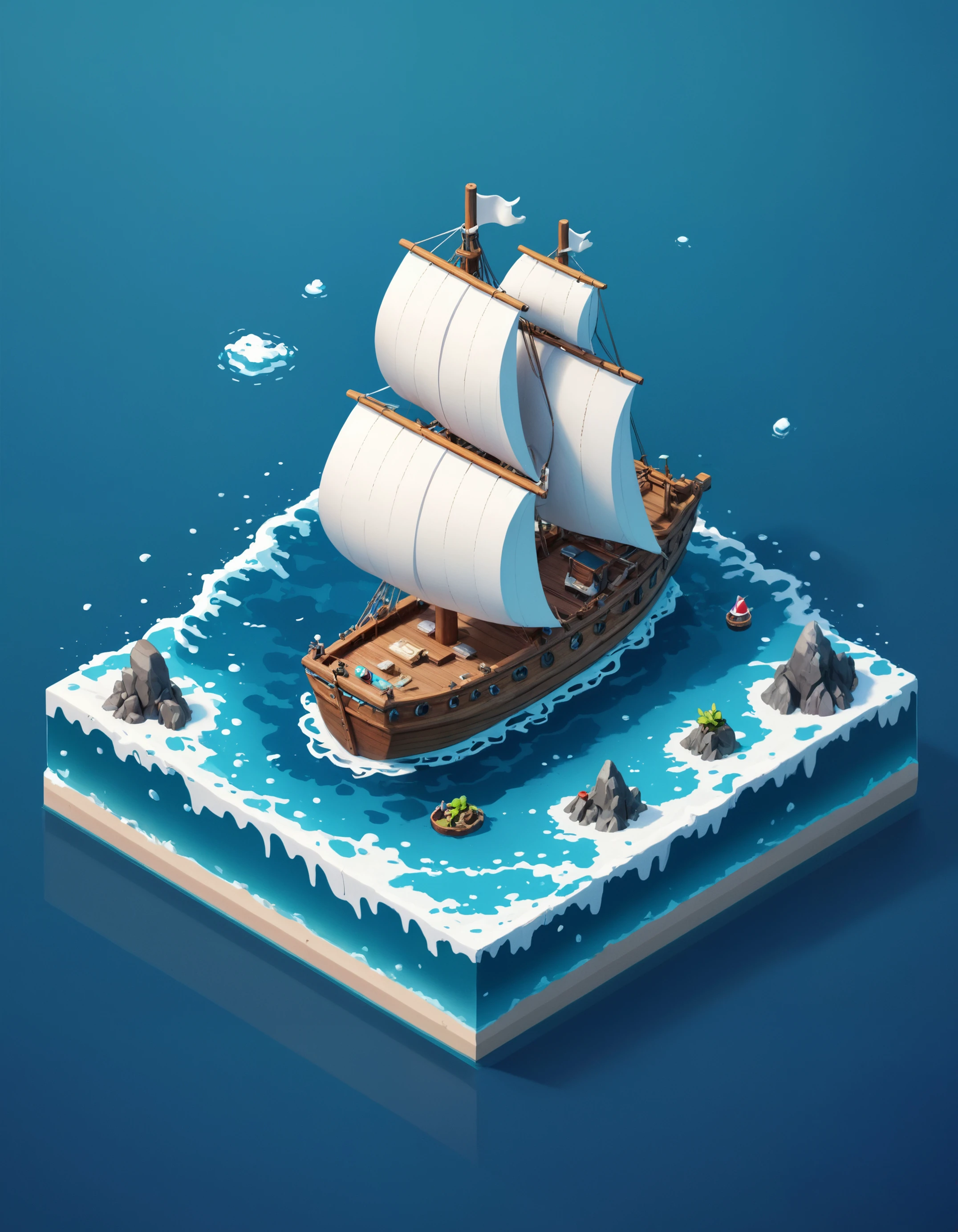 a tiny boat in a violent ocean, isometric, zavy-ctsmtrc, art,