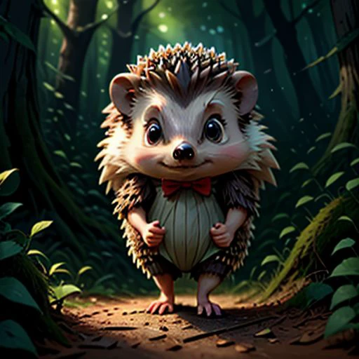 cute hedgehog in beautiful forest, cinematic lighting, best quality, masterpiece,