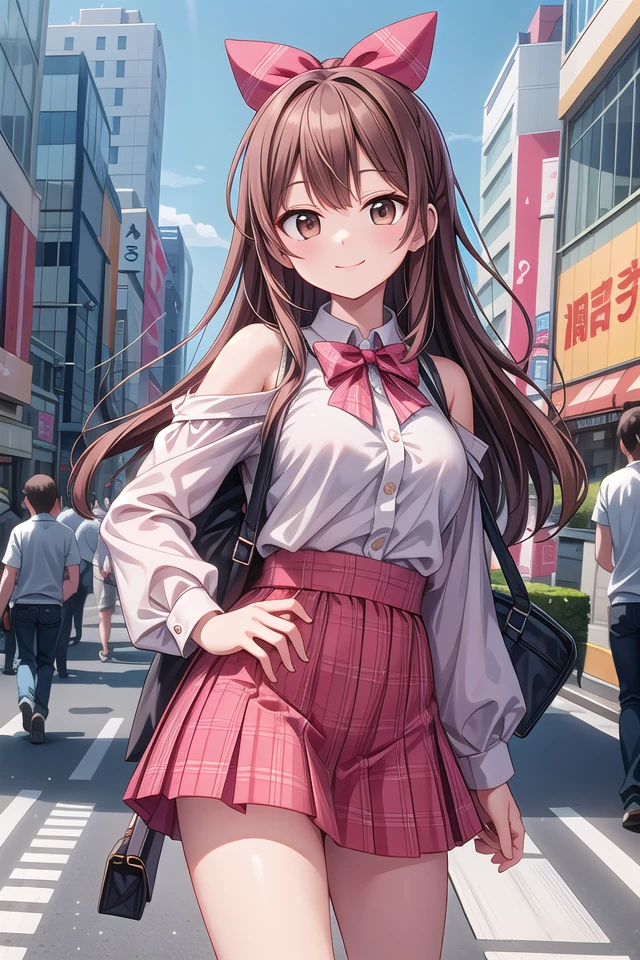insanely detailed, absurdres, ultra-highres, ultra-detailed, best quality,
1girl, solo, nice hands, perfect hands
BREAK
jirai kei,plaid skirt, shirt, long sleeves, bow, blue skirt, white shoulder frilly shirt, outdoors, blue bow, long hair
BREAK
happy smile, laugh, closed mouth, standing,
cute pose, cowboy shot
BREAK
slender, kawaii, perfect symmetrical face, ultra cute girl, ultra cute face, ultra detailed eyes, ultra detailed hair, ultra cute, ultra beautiful
BREAK
shibuya, akihabara, tokyo, street, crowd, cityscape
BREAK
medium large breasts,
(brown hair, brown eyes), hime cut