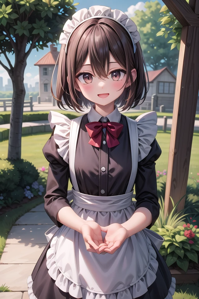 insanely detailed, absurdres, ultra-highres, ultra-detailed, best quality,
1girl, solo, nice hands, perfect hands
BREAK
(cleavage:-1.5),
(traditional maid:1.2),
apron, blush, bow, bowtie, frilled apron, frills, long sleeves, maid, maid apron, maid headdress, waist apron, white apron,
(maid costume, maid hair dress:1.3), long skirt
BREAK
happy smile, laugh, open mouth
BREAK
,
standing, cowboy shot, looking at viewer
BREAK
slender, kawaii, perfect symmetrical face, ultra cute girl, ultra cute face, ultra detailed eyes, ultra detailed hair, ultra cute, ultra beautiful
BREAK
fantasy world, garden of a castle, depth of field, ultra detailed background
BREAK
medium breasts
BREAK
(brown hair, brown eyes), short bob cut, hair between eyes